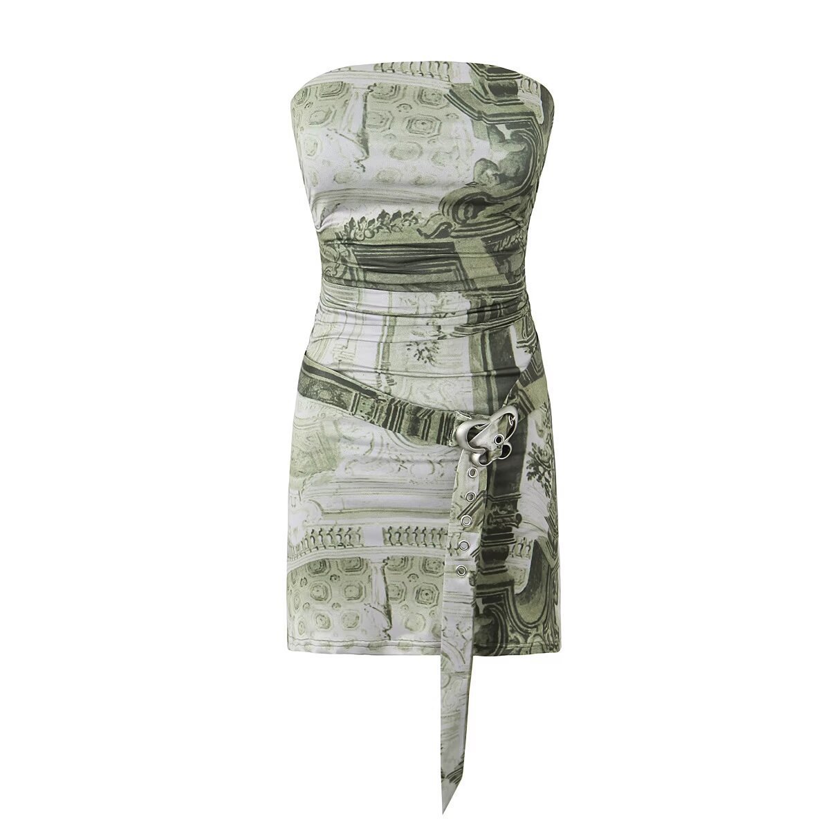 Printed slim fit strapless dress
