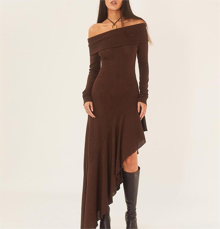 One shoulder long sleeved dress