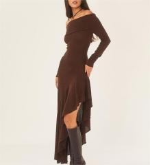 One shoulder long sleeved dress