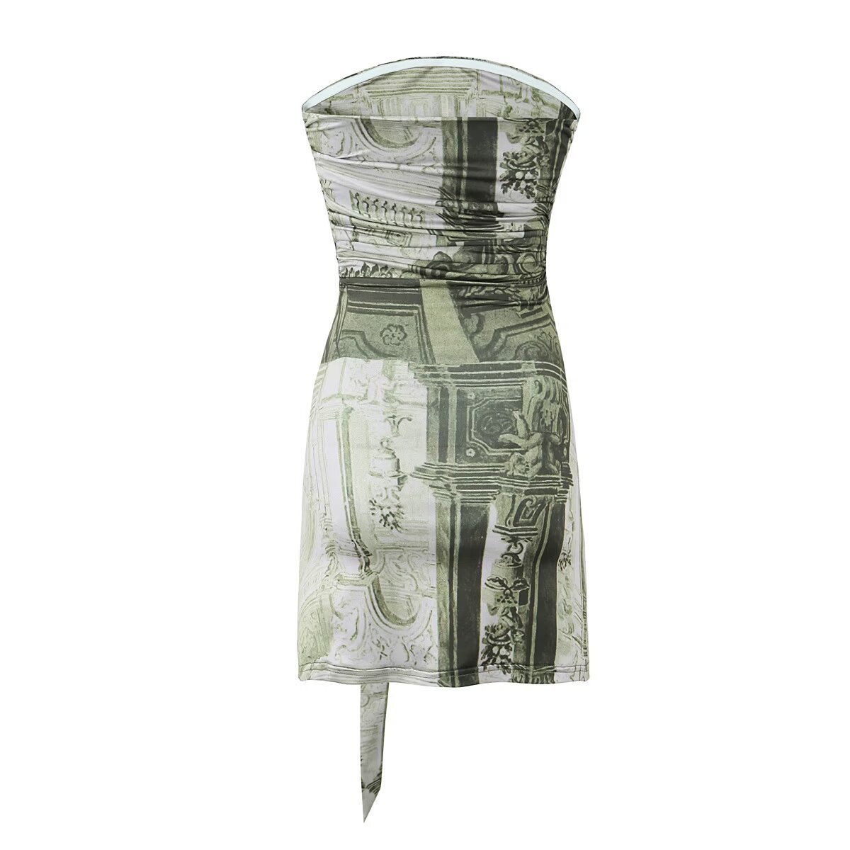 Printed slim fit strapless dress