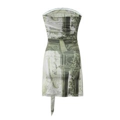Printed slim fit strapless dress