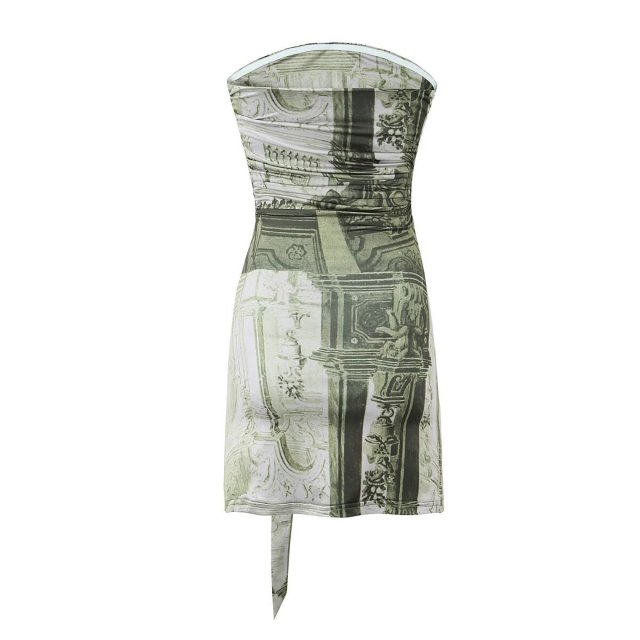 Printed slim fit strapless dress
