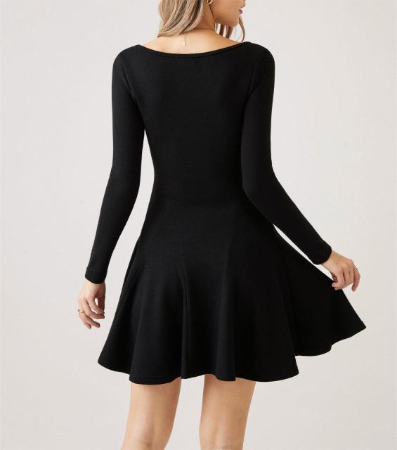 Black dress with waistband and ruffled edges