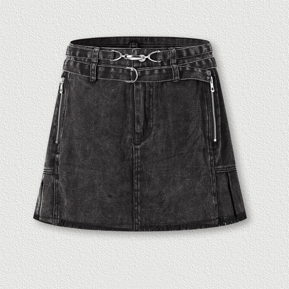 Retro distressed double waistband spicy girl short skirt