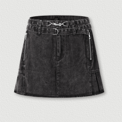 Retro distressed double waistband spicy girl short skirt