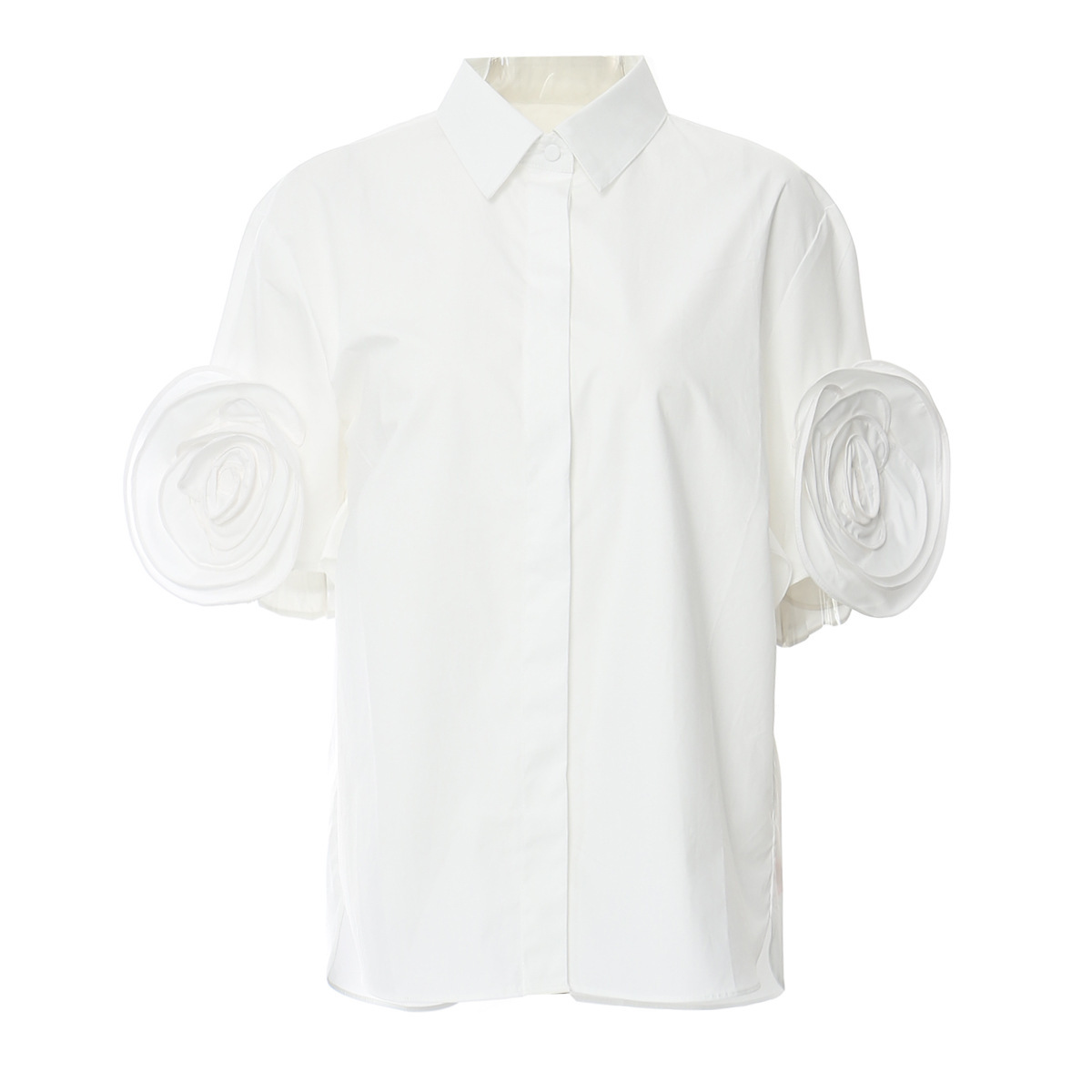 Flower white short sleeved shirt for women