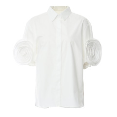 Flower white short sleeved shirt for women
