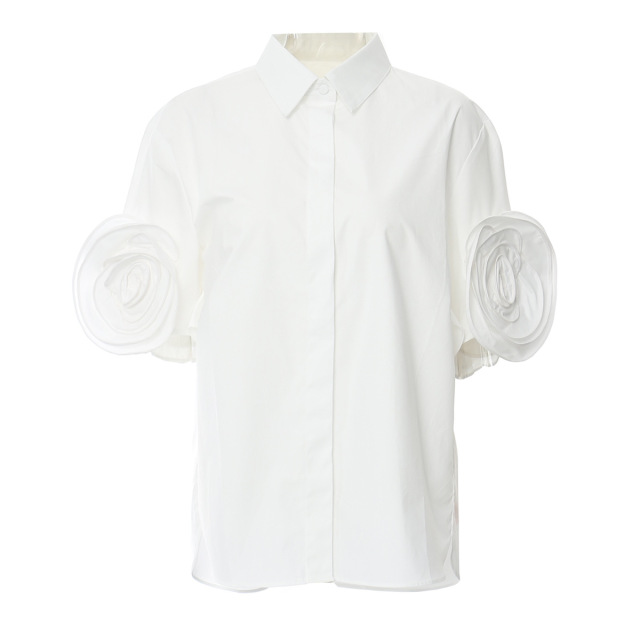 Flower white short sleeved shirt for women