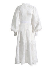 Round neck lantern sleeve embroidered long skirt