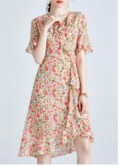 Ruffle edge silk floral A-line skirt