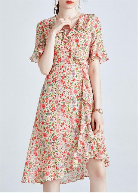 Ruffle edge silk floral A-line skirt
