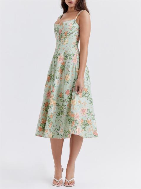 Women's Sling Split Flower Dress