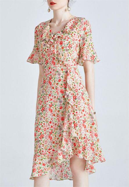 Ruffle edge silk floral A-line skirt