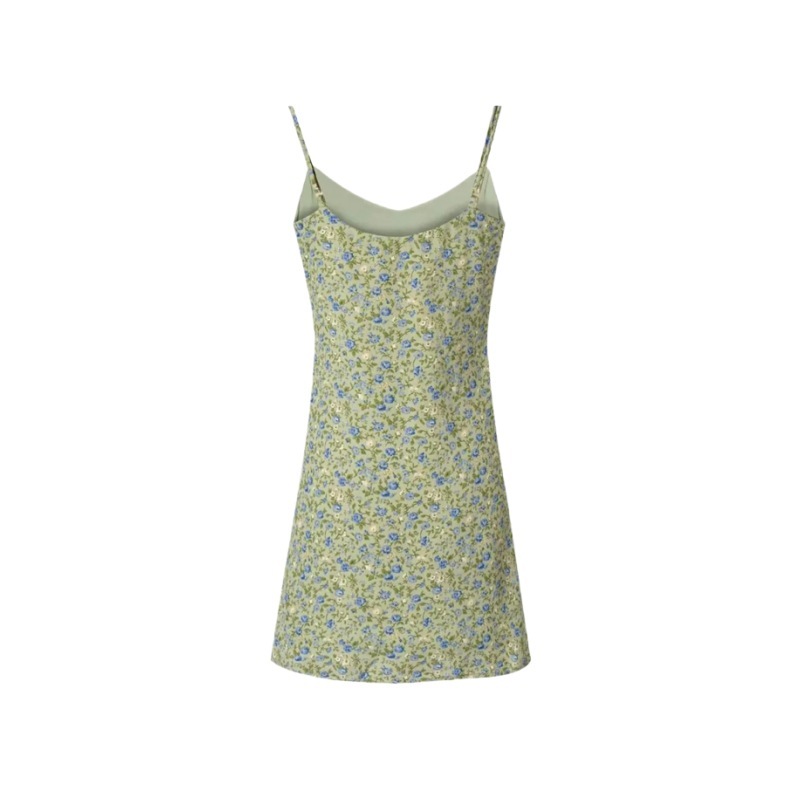 Retro V-neck printed camisole dress