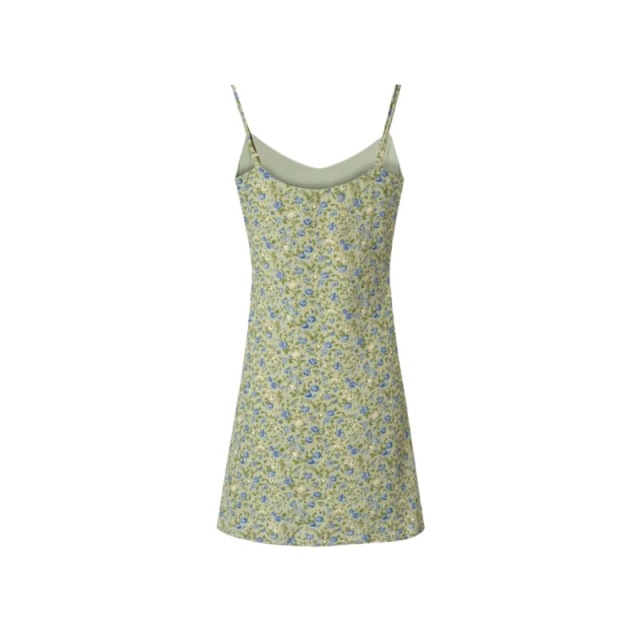 Retro V-neck printed camisole dress