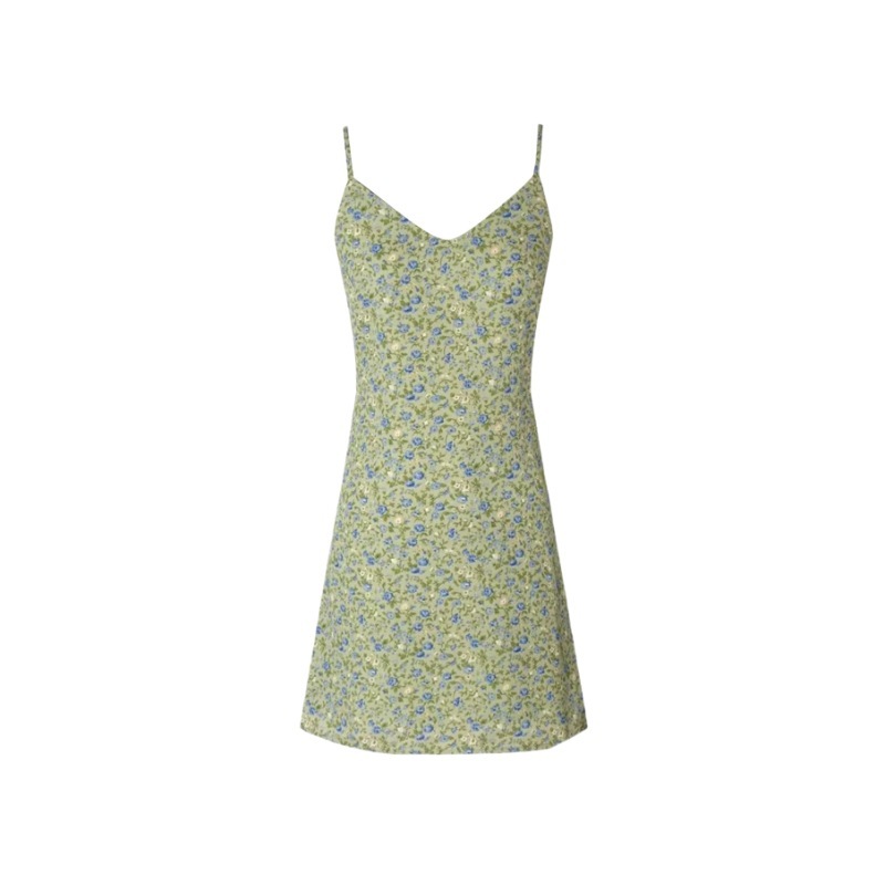 Retro V-neck printed camisole dress