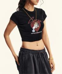 Street trend front shoulder retro t-shirt for women