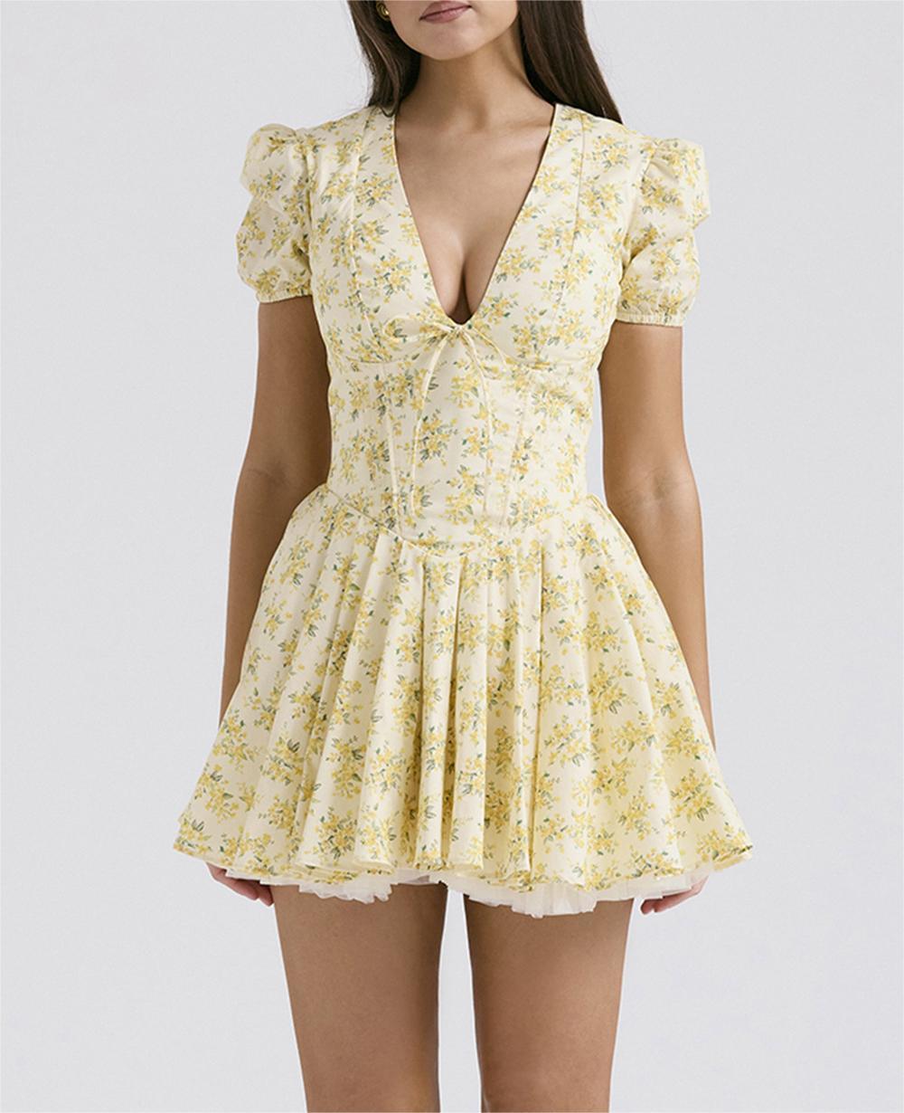 Sweet floral bubble sleeve dress