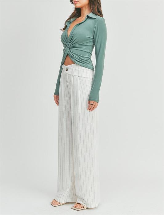 Sexy deep V polo neck long sleeves