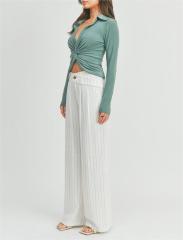 Sexy deep V polo neck long sleeves