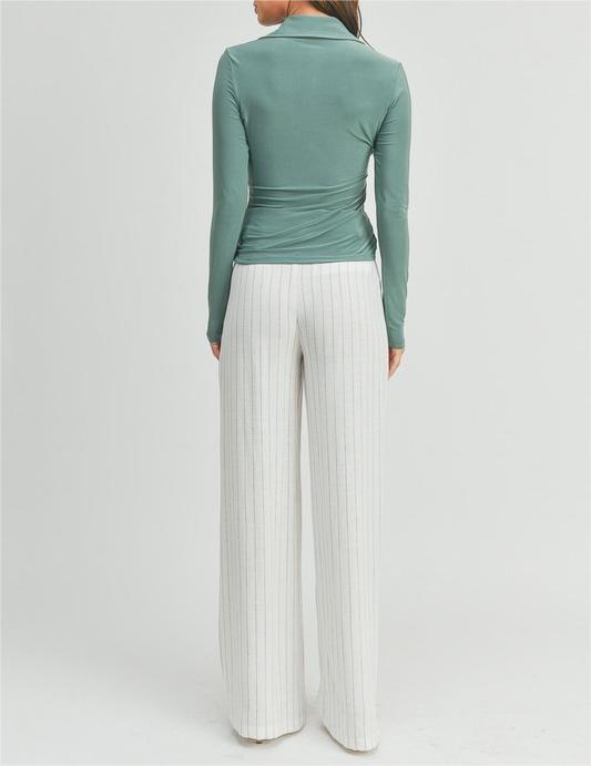Sexy deep V polo neck long sleeves