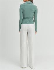 Sexy deep V polo neck long sleeves