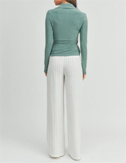 Sexy deep V polo neck long sleeves