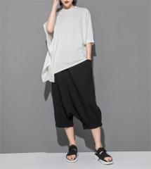 Trendy Bat Spliced 3/4 Sleeve T-shirt for Women