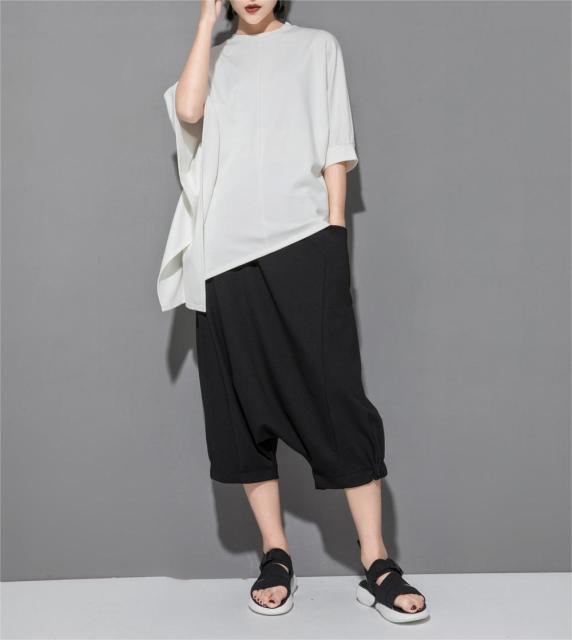 Trendy Bat Spliced 3/4 Sleeve T-shirt for Women