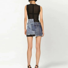 Sleeveless denim skirt patchwork short dress