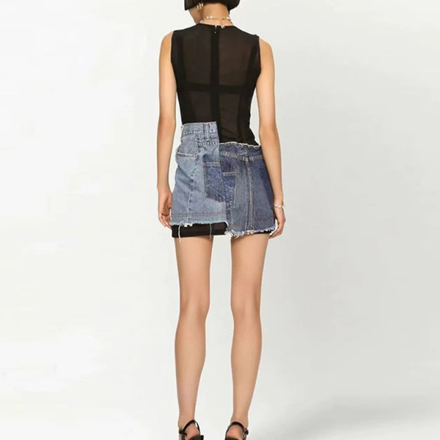 Sleeveless denim skirt patchwork short dress