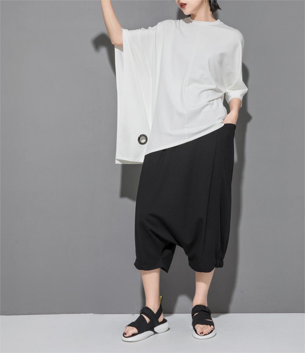 Trendy Bat Spliced 3/4 Sleeve T-shirt for Women