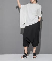 Trendy Bat Spliced 3/4 Sleeve T-shirt for Women
