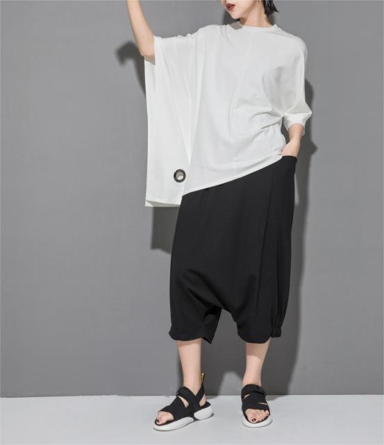 Trendy Bat Spliced 3/4 Sleeve T-shirt for Women