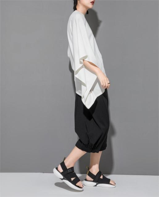 Trendy Bat Spliced 3/4 Sleeve T-shirt for Women