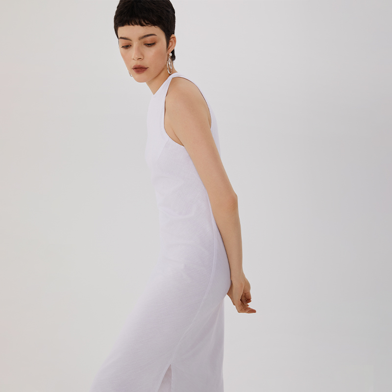 Dew Design Sleeveless Solid Color Slit Long Dress
