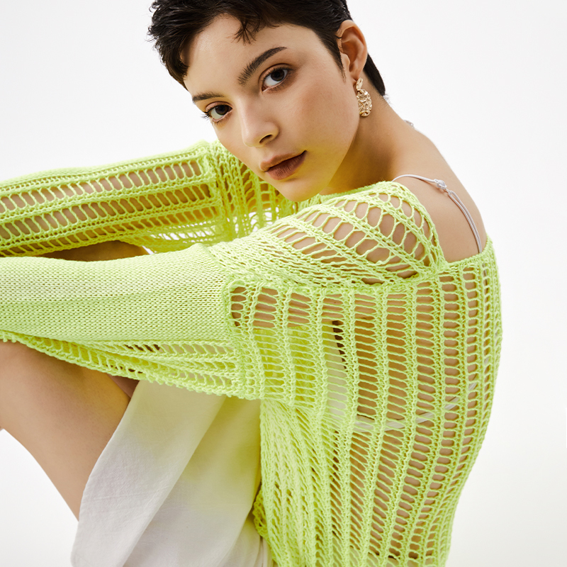 OEM Hollow Fluorescent Green Long Sleeve Top