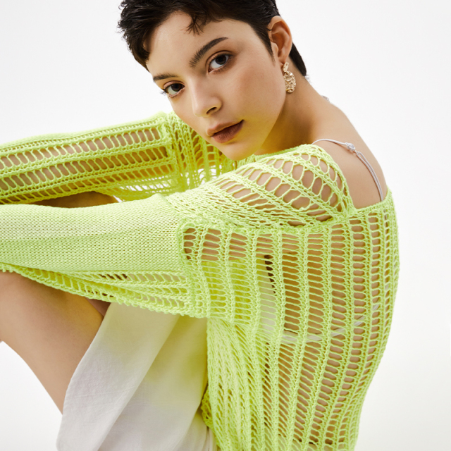 OEM Hollow Fluorescent Green Long Sleeve Top