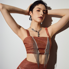 Sexy Tasseled Glitter Suspender Hip Two-Piece Set