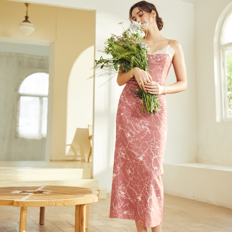 OEM Lace Suspender Line Floral Long Dress