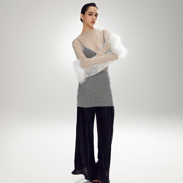 Round Neck Mesh Mohair Loose Long Sleeve Top