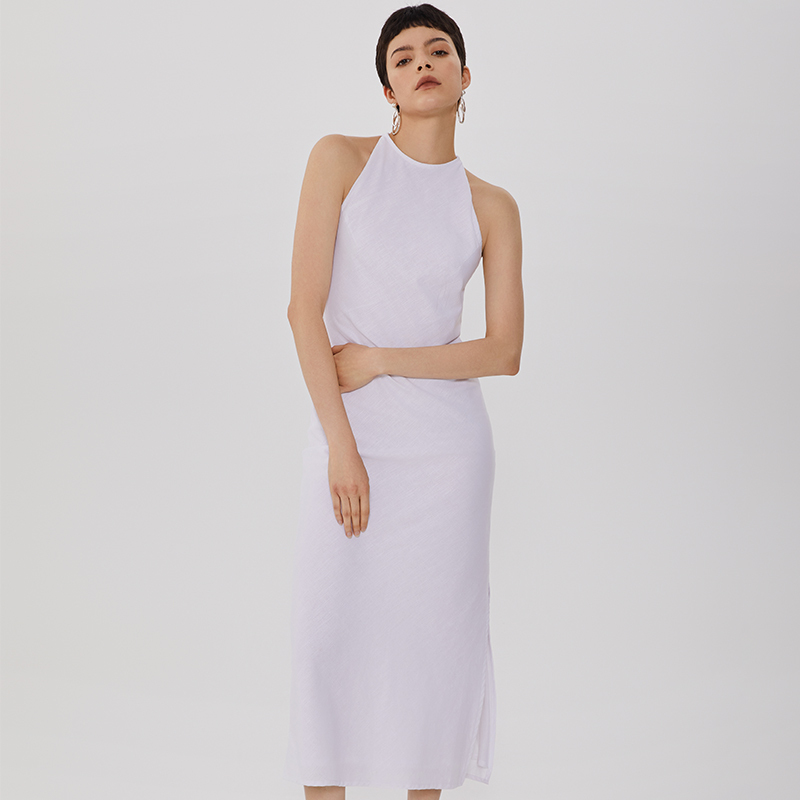 Dew Design Sleeveless Solid Color Slit Long Dress