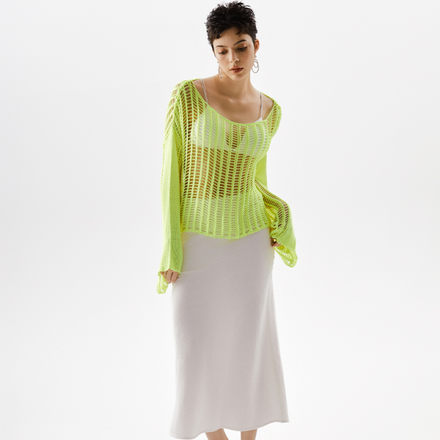 OEM Hollow Fluorescent Green Long Sleeve Top