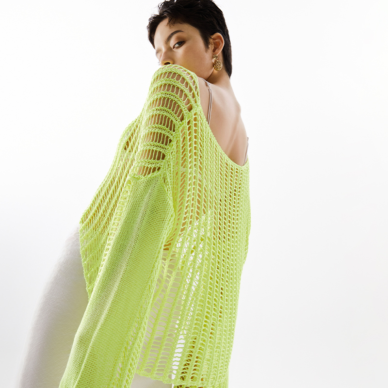 OEM Hollow Fluorescent Green Long Sleeve Top