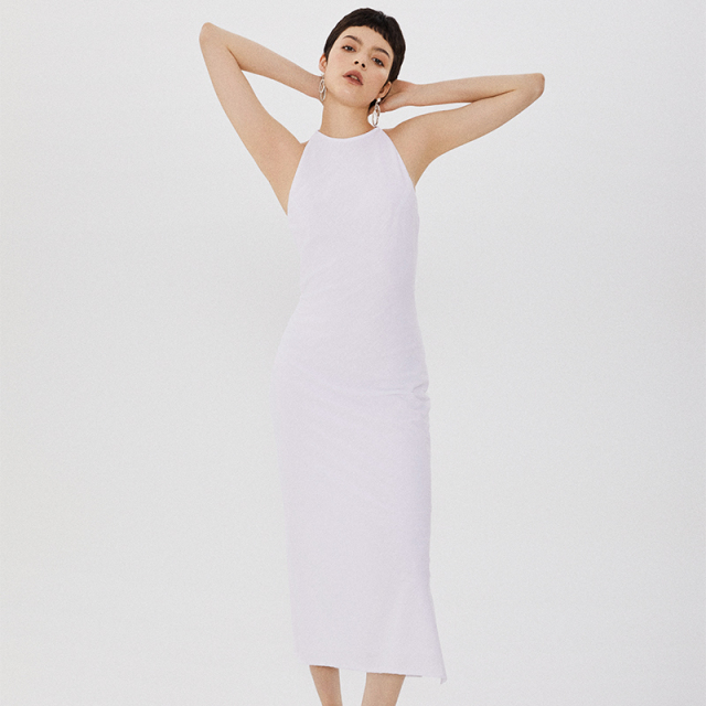 Dew Design Sleeveless Solid Color Slit Long Dress