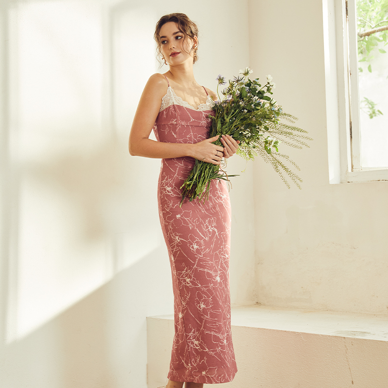 OEM Lace Suspender Line Floral Long Dress