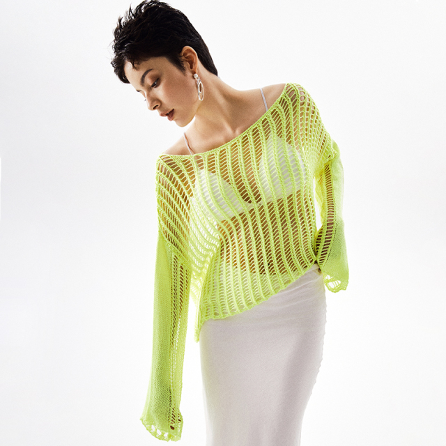OEM Hollow Fluorescent Green Long Sleeve Top