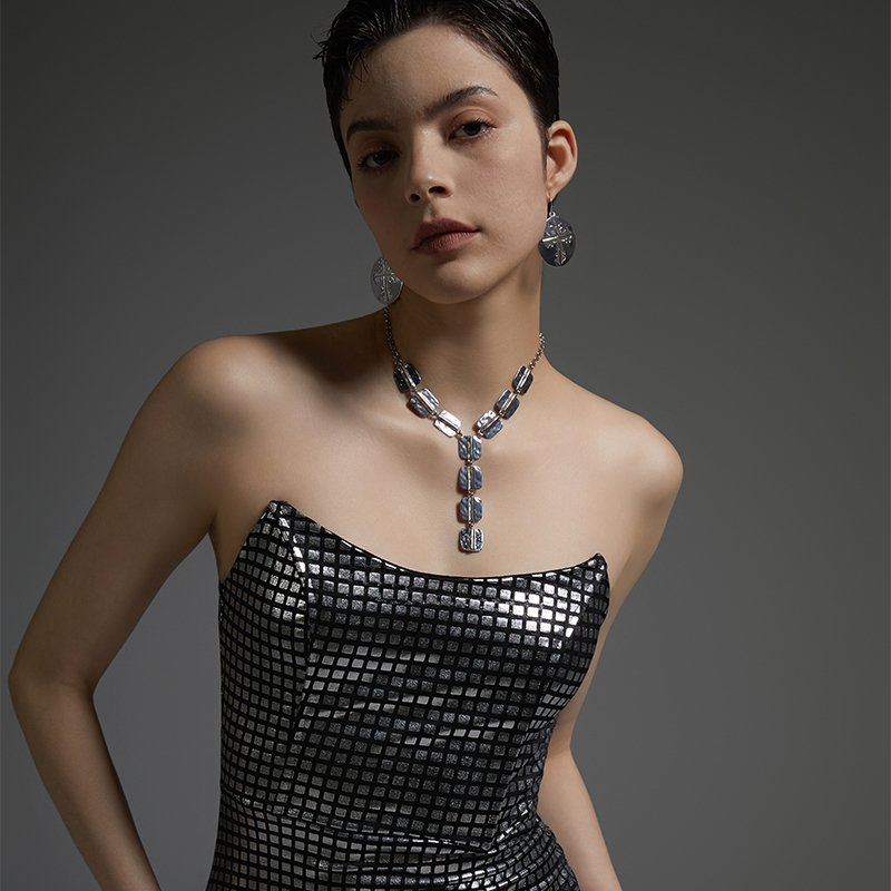 Sexy Silver Black Mohair Tube Top Dress