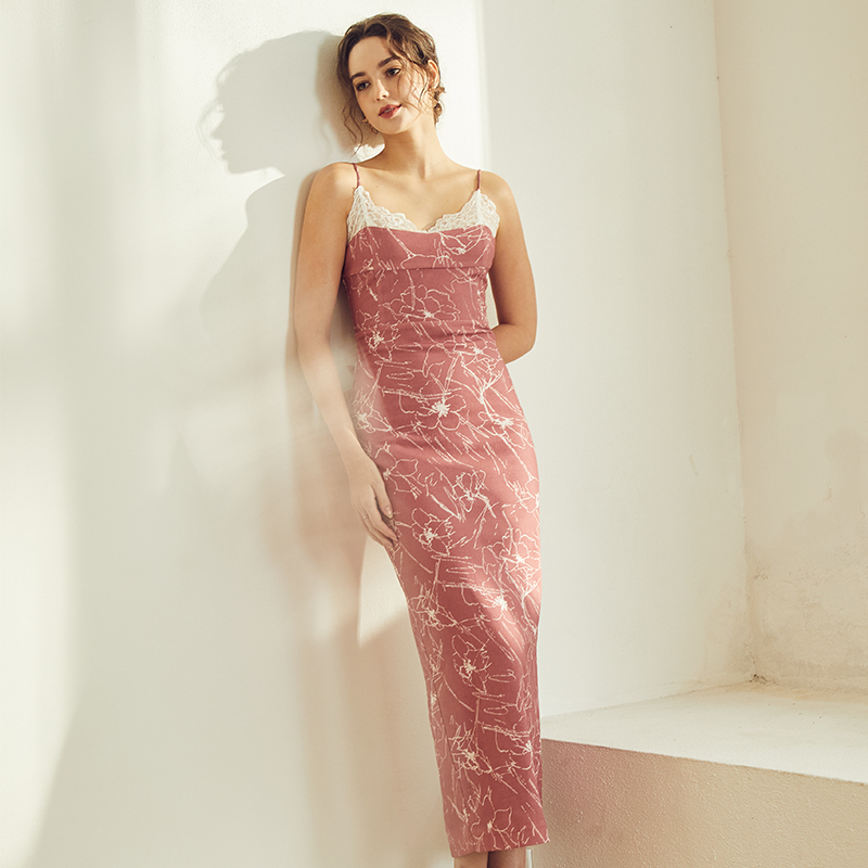OEM Lace Suspender Line Floral Long Dress