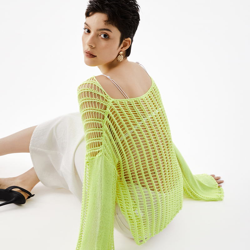 OEM Hollow Fluorescent Green Long Sleeve Top
